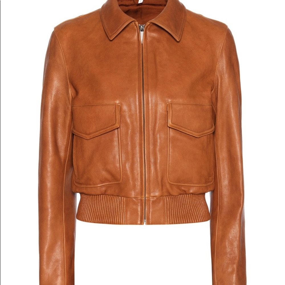 Helmut Lang Cognac Leather Bomber Jacket Gem